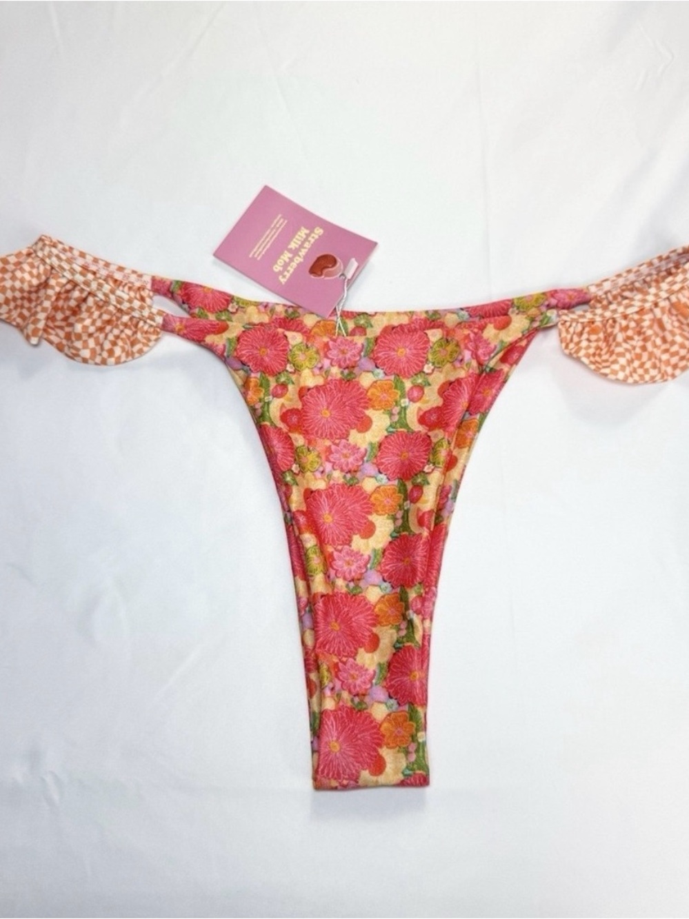 Strawberry Milk Mob Floral Pink & Orange Ruffle Bikini bottom - Picture 4 of 7